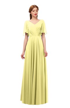 ColsBM Storm Pastel Yellow Bridesmaid Dresses Lace up V-neck Short Sleeve Floor Length A-line Glamorous