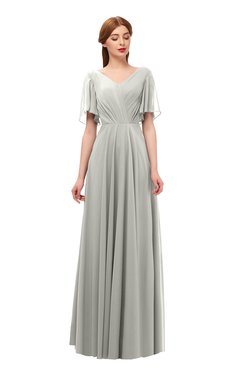 ColsBM Storm Platinum Bridesmaid Dresses Lace up V-neck Short Sleeve Floor Length A-line Glamorous