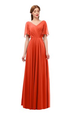 ColsBM Storm Tangerine Tango Bridesmaid Dresses Lace up V-neck Short Sleeve Floor Length A-line Glamorous