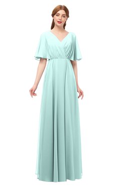ColsBM Allyn Blue Glass Bridesmaid Dresses A-line Short Sleeve Floor Length Sexy Zip up Pleated