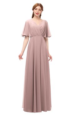 ColsBM Allyn Blush Pink Bridesmaid Dresses A-line Short Sleeve Floor Length Sexy Zip up Pleated
