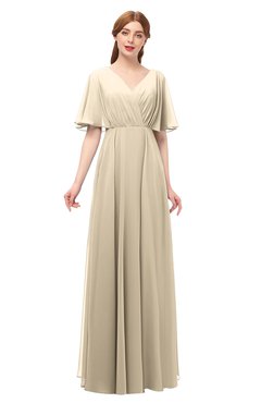 ColsBM Allyn Champagne Bridesmaid Dresses A-line Short Sleeve Floor Length Sexy Zip up Pleated