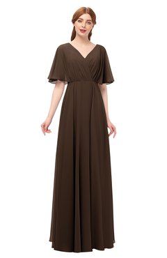 ColsBM Allyn Copper Bridesmaid Dresses A-line Short Sleeve Floor Length Sexy Zip up Pleated