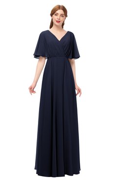 ColsBM Allyn Dark Sapphire Bridesmaid Dresses A-line Short Sleeve Floor Length Sexy Zip up Pleated