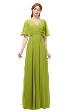 ColsBM Allyn Green Oasis Bridesmaid Dresses A-line Short Sleeve Floor Length Sexy Zip up Pleated