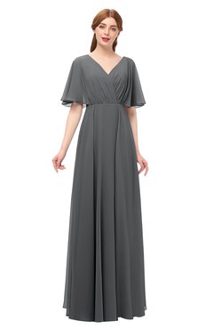 ColsBM Allyn Grey Bridesmaid Dresses A-line Short Sleeve Floor Length Sexy Zip up Pleated