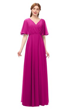ColsBM Allyn Hot Pink Bridesmaid Dresses A-line Short Sleeve Floor Length Sexy Zip up Pleated