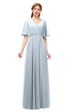 ColsBM Allyn Illusion Blue Bridesmaid Dresses A-line Short Sleeve Floor Length Sexy Zip up Pleated