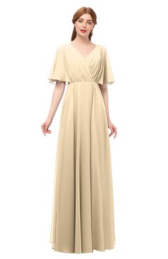 ColsBM Allyn Marzipan Bridesmaid Dresses A-line Short Sleeve Floor Length Sexy Zip up Pleated
