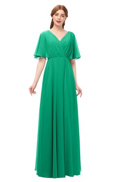 ColsBM Allyn Pepper Green Bridesmaid Dresses A-line Short Sleeve Floor Length Sexy Zip up Pleated