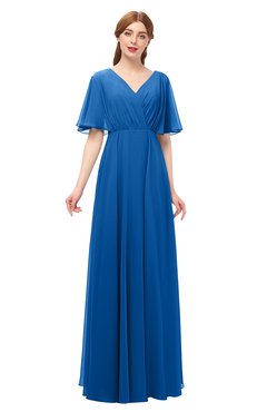 ColsBM Allyn Royal Blue Bridesmaid Dresses A-line Short Sleeve Floor Length Sexy Zip up Pleated