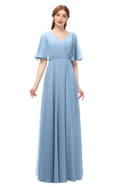 ColsBM Allyn Sky Blue Bridesmaid Dresses A-line Short Sleeve Floor Length Sexy Zip up Pleated