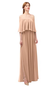 ColsBM Clair Almost Apricot Bridesmaid Dresses Glamorous Zipper Ruching Floor Length Off The Shoulder Short Sleeve