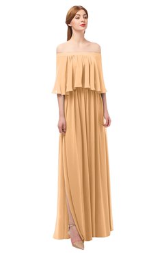 ColsBM Clair Apricot Bridesmaid Dresses Glamorous Zipper Ruching Floor Length Off The Shoulder Short Sleeve