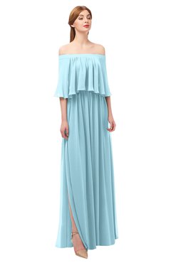 ColsBM Clair Aqua Bridesmaid Dresses Glamorous Zipper Ruching Floor Length Off The Shoulder Short Sleeve