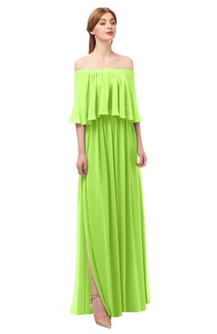 ColsBM Clair Bright Green Bridesmaid Dresses Glamorous Zipper Ruching Floor Length Off The Shoulder Short Sleeve