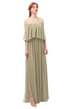 ColsBM Clair Candied Ginger Bridesmaid Dresses Glamorous Zipper Ruching Floor Length Off The Shoulder Short Sleeve