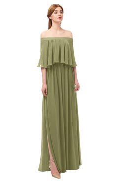 ColsBM Clair Cedar Bridesmaid Dresses Glamorous Zipper Ruching Floor Length Off The Shoulder Short Sleeve