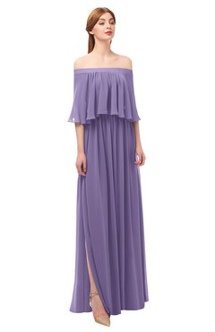 ColsBM Clair Chalk Violet Bridesmaid Dresses Glamorous Zipper Ruching Floor Length Off The Shoulder Short Sleeve