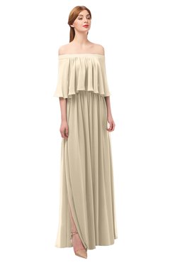 ColsBM Clair Champagne Bridesmaid Dresses Glamorous Zipper Ruching Floor Length Off The Shoulder Short Sleeve