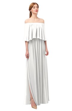 ColsBM Clair Cloud White Bridesmaid Dresses Glamorous Zipper Ruching Floor Length Off The Shoulder Short Sleeve