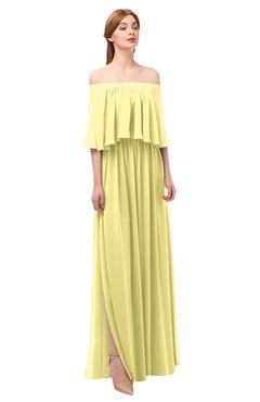 ColsBM Clair Daffodil Bridesmaid Dresses Glamorous Zipper Ruching Floor Length Off The Shoulder Short Sleeve