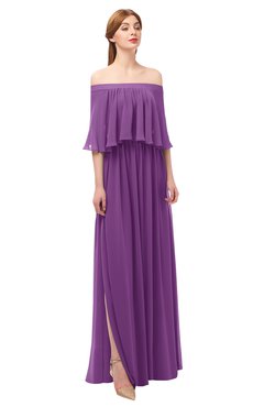 ColsBM Clair Dahlia Bridesmaid Dresses Glamorous Zipper Ruching Floor Length Off The Shoulder Short Sleeve