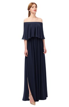 ColsBM Clair Dark Sapphire Bridesmaid Dresses Glamorous Zipper Ruching Floor Length Off The Shoulder Short Sleeve