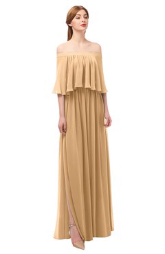 ColsBM Clair Desert Mist Bridesmaid Dresses Glamorous Zipper Ruching Floor Length Off The Shoulder Short Sleeve