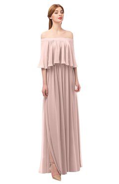 ColsBM Clair Dusty Rose Bridesmaid Dresses Glamorous Zipper Ruching Floor Length Off The Shoulder Short Sleeve