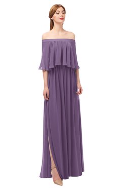 ColsBM Clair Eggplant Bridesmaid Dresses Glamorous Zipper Ruching Floor Length Off The Shoulder Short Sleeve