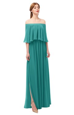 ColsBM Clair Emerald Green Bridesmaid Dresses Glamorous Zipper Ruching Floor Length Off The Shoulder Short Sleeve