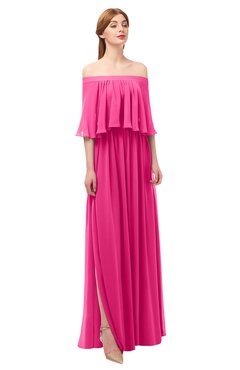 ColsBM Clair Fandango Pink Bridesmaid Dresses Glamorous Zipper Ruching Floor Length Off The Shoulder Short Sleeve