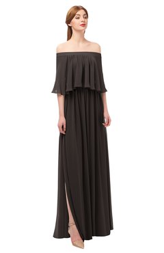 ColsBM Clair Fudge Brown Bridesmaid Dresses Glamorous Zipper Ruching Floor Length Off The Shoulder Short Sleeve