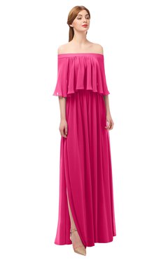 ColsBM Clair Fuschia Bridesmaid Dresses Glamorous Zipper Ruching Floor Length Off The Shoulder Short Sleeve