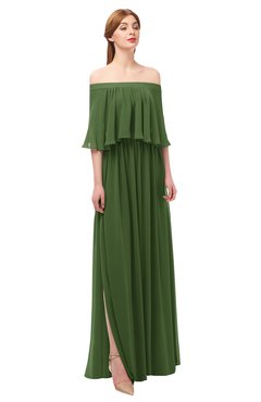 ColsBM Clair Garden Green Bridesmaid Dresses Glamorous Zipper Ruching Floor Length Off The Shoulder Short Sleeve
