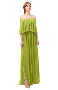 ColsBM Clair Green Oasis Bridesmaid Dresses Glamorous Zipper Ruching Floor Length Off The Shoulder Short Sleeve