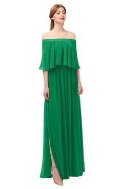 ColsBM Clair Green Bridesmaid Dresses Glamorous Zipper Ruching Floor Length Off The Shoulder Short Sleeve