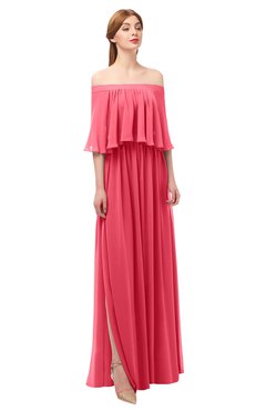 ColsBM Clair Guava Bridesmaid Dresses Glamorous Zipper Ruching Floor Length Off The Shoulder Short Sleeve