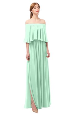 ColsBM Clair Honeydew Bridesmaid Dresses Glamorous Zipper Ruching Floor Length Off The Shoulder Short Sleeve