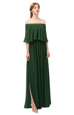 ColsBM Clair Hunter Green Bridesmaid Dresses Glamorous Zipper Ruching Floor Length Off The Shoulder Short Sleeve