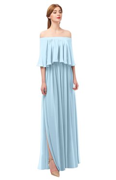 ColsBM Clair Ice Blue Bridesmaid Dresses Glamorous Zipper Ruching Floor Length Off The Shoulder Short Sleeve