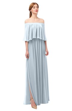 ColsBM Clair Illusion Blue Bridesmaid Dresses Glamorous Zipper Ruching Floor Length Off The Shoulder Short Sleeve