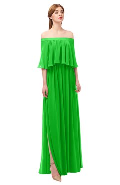 ColsBM Clair Jasmine Green Bridesmaid Dresses Glamorous Zipper Ruching Floor Length Off The Shoulder Short Sleeve
