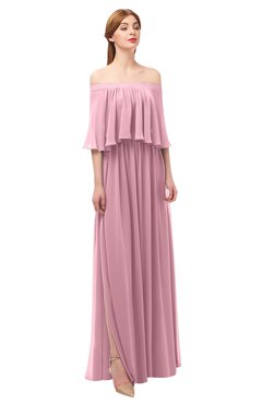 ColsBM Clair Light Coral Bridesmaid Dresses Glamorous Zipper Ruching Floor Length Off The Shoulder Short Sleeve