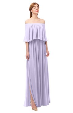 ColsBM Clair Light Purple Bridesmaid Dresses Glamorous Zipper Ruching Floor Length Off The Shoulder Short Sleeve