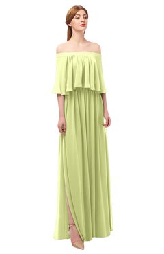 ColsBM Clair Lime Green Bridesmaid Dresses Glamorous Zipper Ruching Floor Length Off The Shoulder Short Sleeve