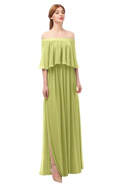 ColsBM Clair Linden Green Bridesmaid Dresses Glamorous Zipper Ruching Floor Length Off The Shoulder Short Sleeve