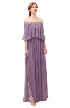 ColsBM Clair Mauve Bridesmaid Dresses Glamorous Zipper Ruching Floor Length Off The Shoulder Short Sleeve