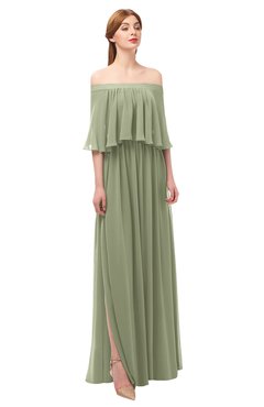 ColsBM Clair Moss Green Bridesmaid Dresses Glamorous Zipper Ruching Floor Length Off The Shoulder Short Sleeve